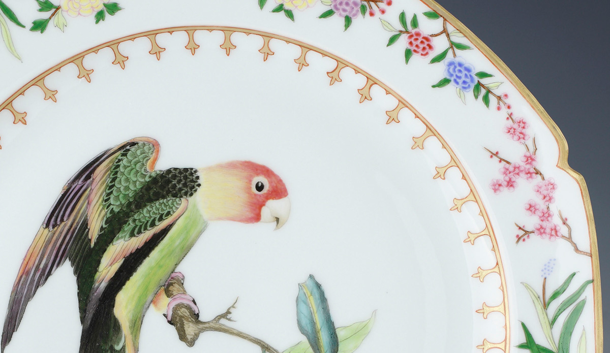 A detail of a 'Flora Britannica dinner plate