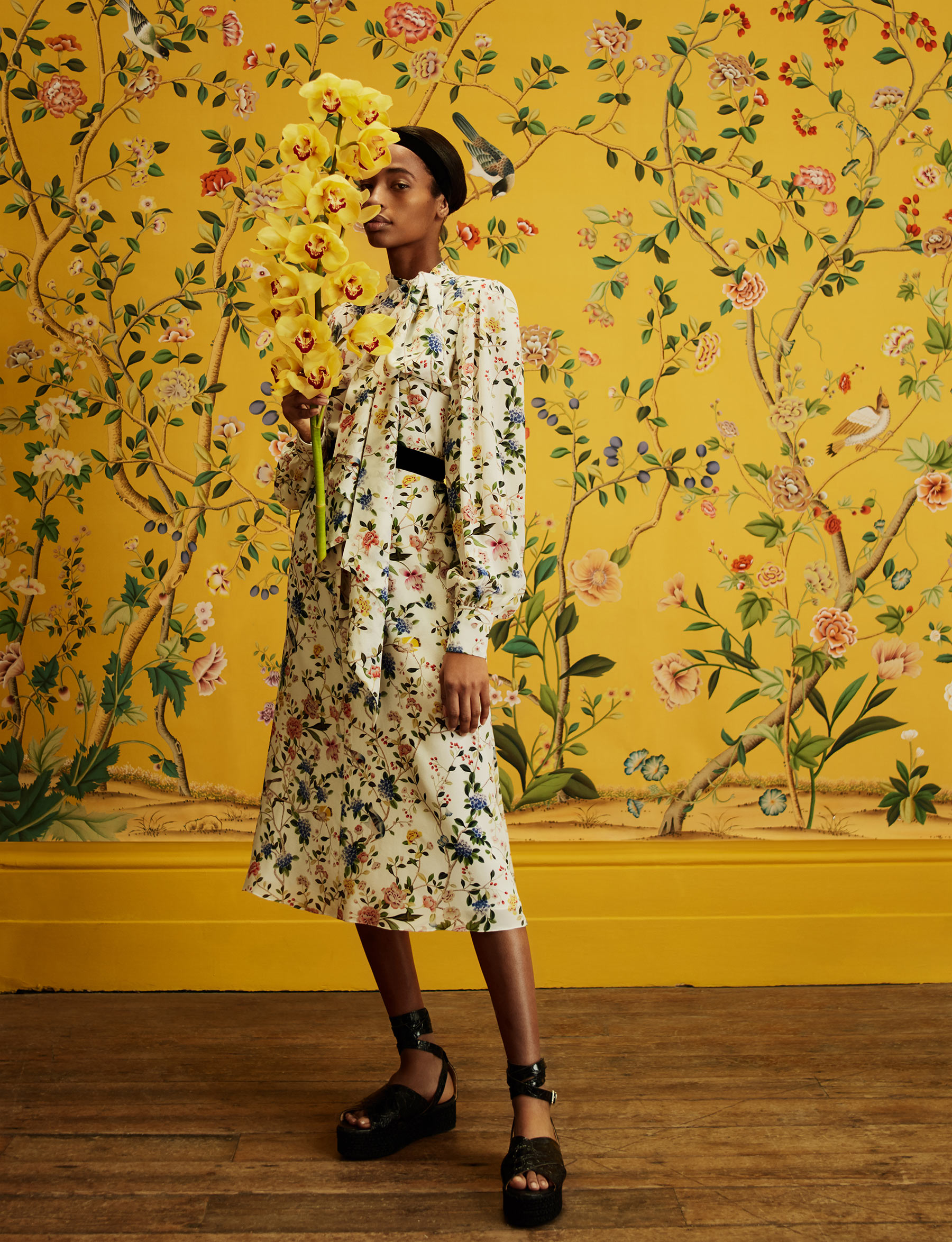 ‘Erdem’ in Special Colourway on Golden Yellow dyed silk
