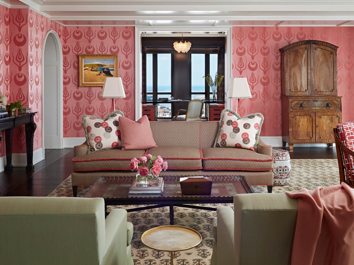 Raspberry Crescent Tulip Silk Damask