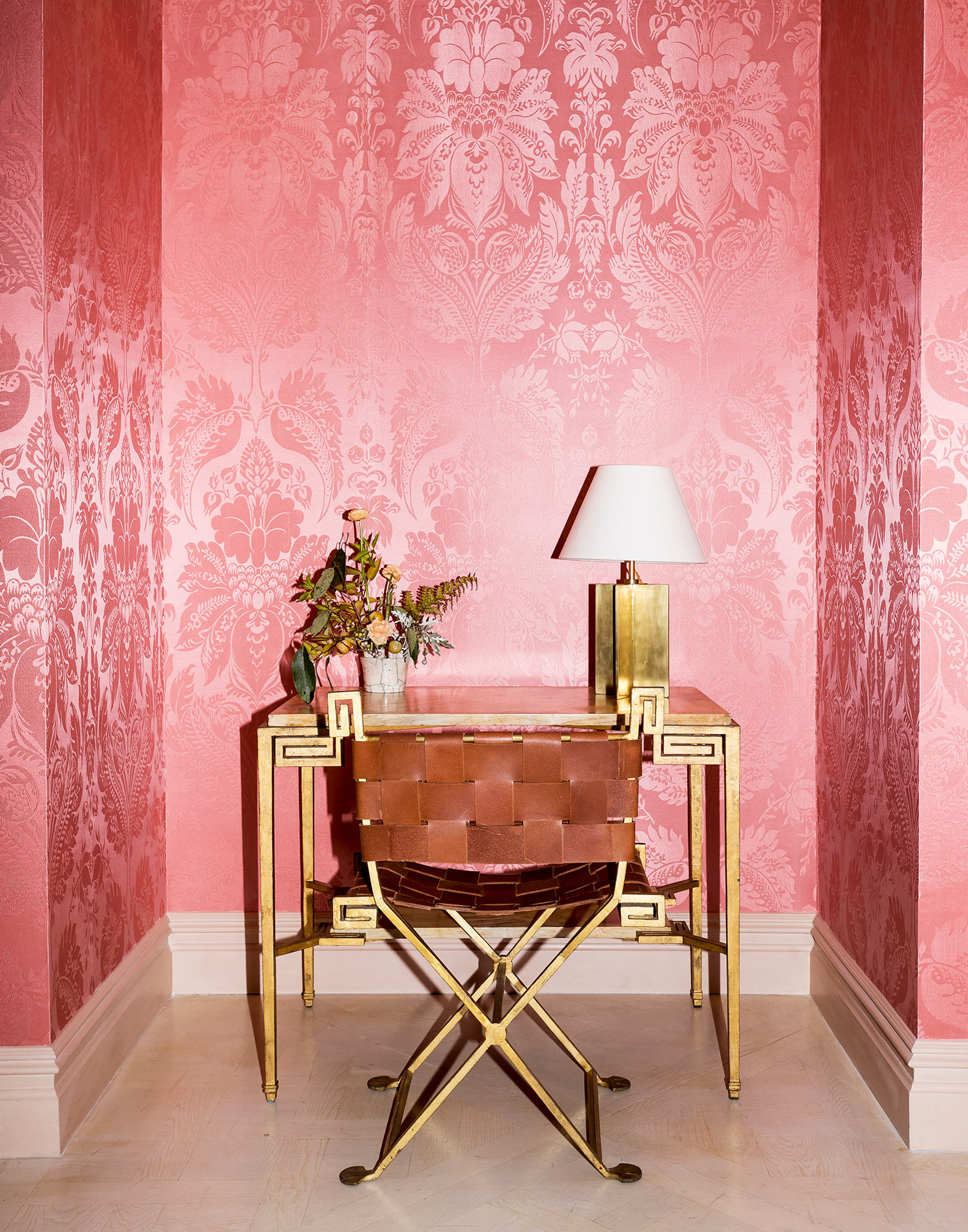 Raspberry Pineapple Silk Damask