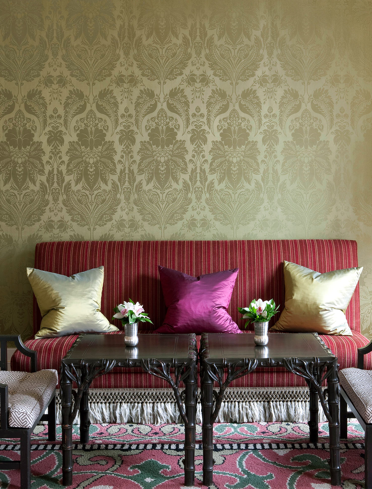 Olive Pineapple Silk Damask